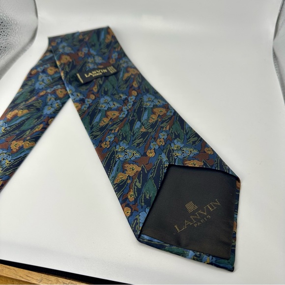 Lanvin Paris Cravat, Abstract Nature Designer Modern Silk Luxury Tie 3.5” 60” - Picture 2 of 8
